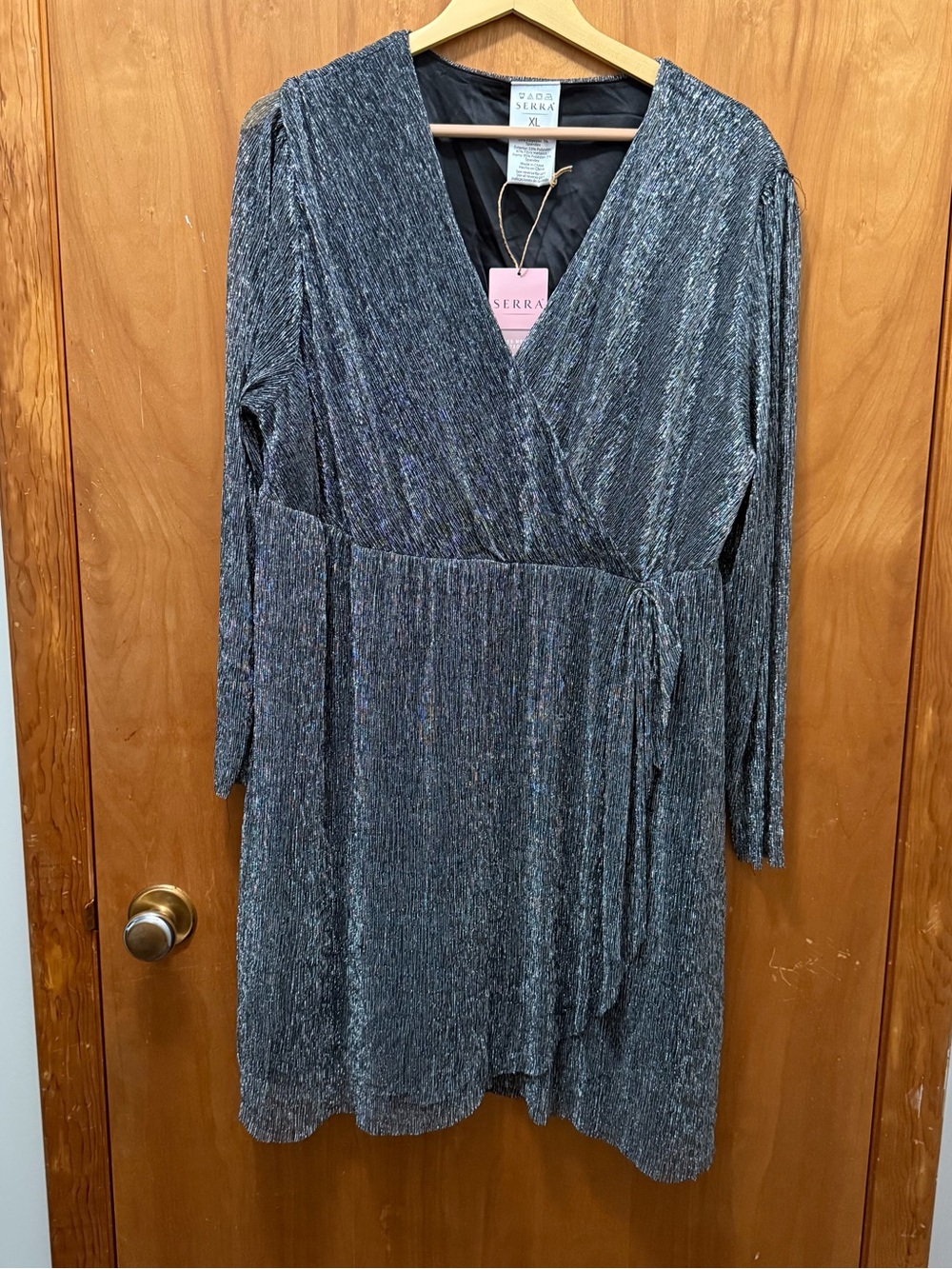 Serra Metallic Gray Wrap Mini Dress